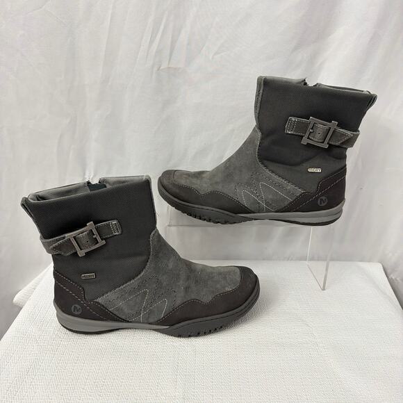 Merrell Albany Sky Boots Womens Size 7 Waterproof Black Suede Gray Ankle Winter - Picture 7 of 9
